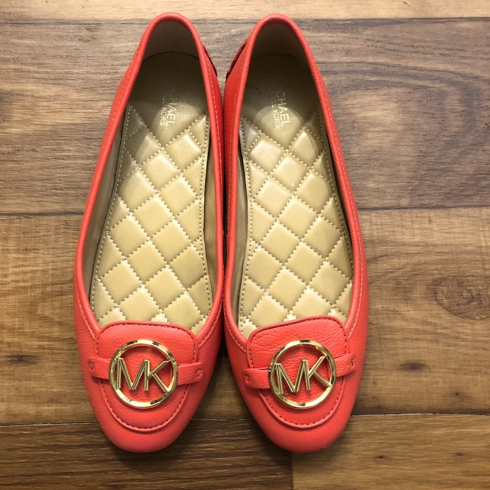 MICHAEL KORS 7 Lillie Leather Ballerina Flat Sea Corral Orange EUC